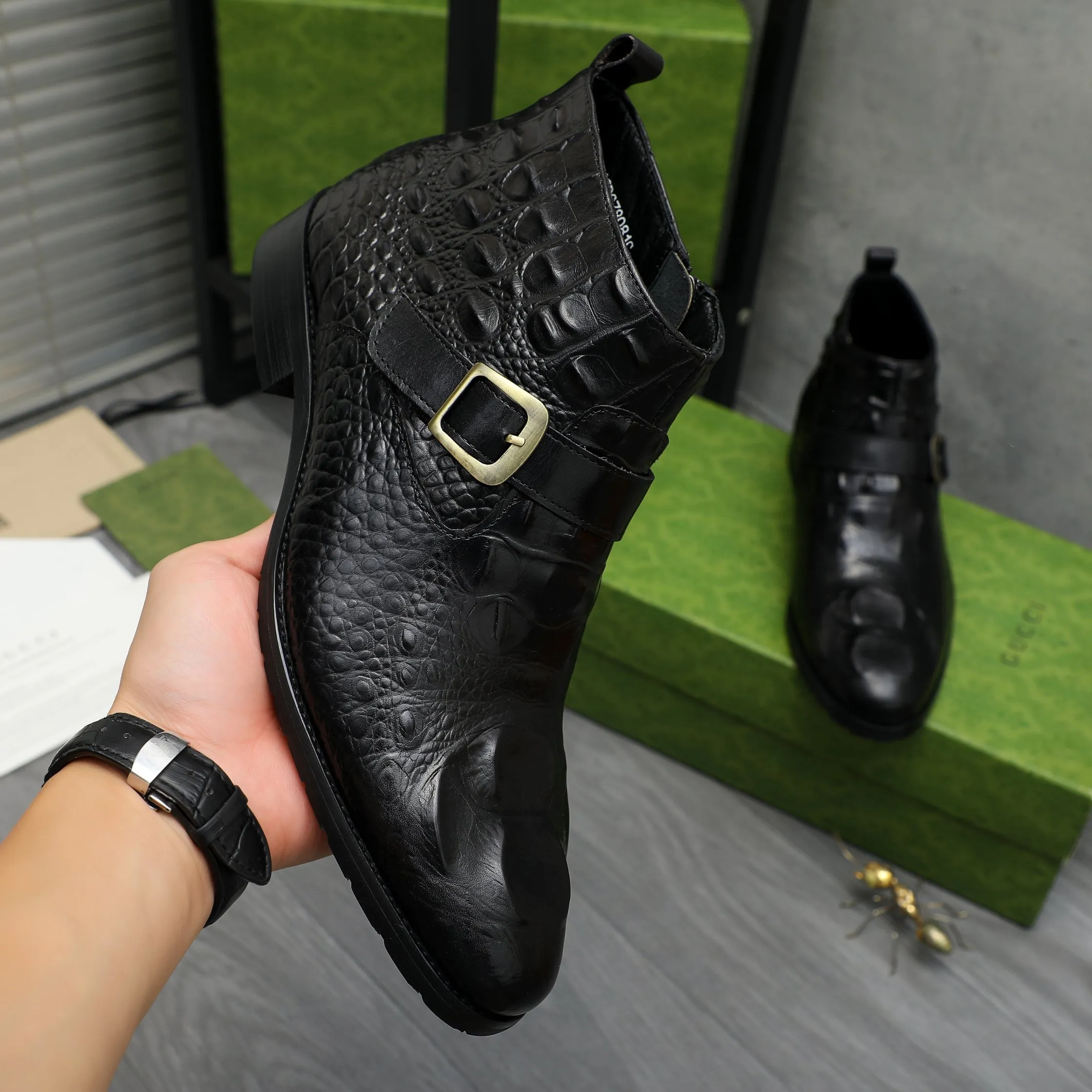 Men's shoes 💰p620 Product trademark: GUCCI "Gucci" high-top business leather shoes Regular size: 37-46 (37.46 is custom-made and non-returnable) Product materials: Selected crocodile pattern cowhide upper, pigskin lining, rubber outsole
